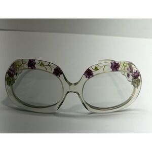 Renauld 1970's Womens Sunglasses Lucite Purple Flowers Light Gray  France VTG‎